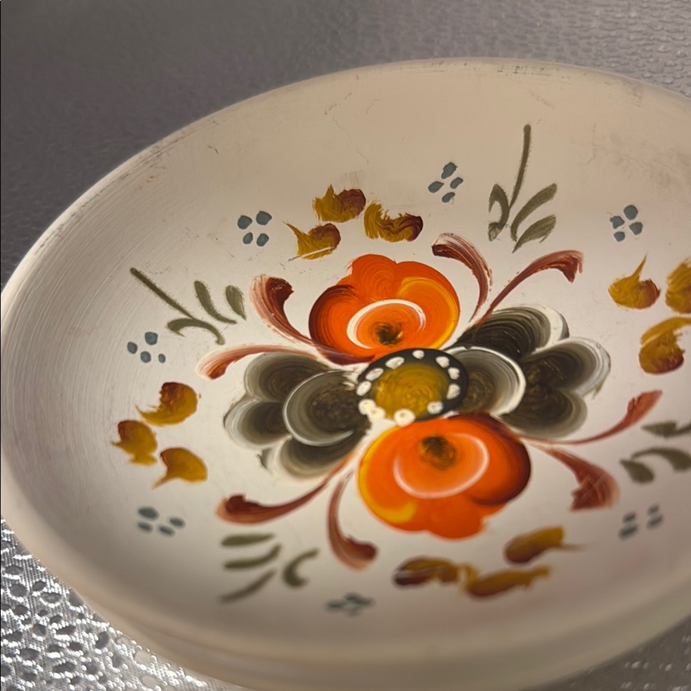 Vintage Hand-Painted Floral wood bowl